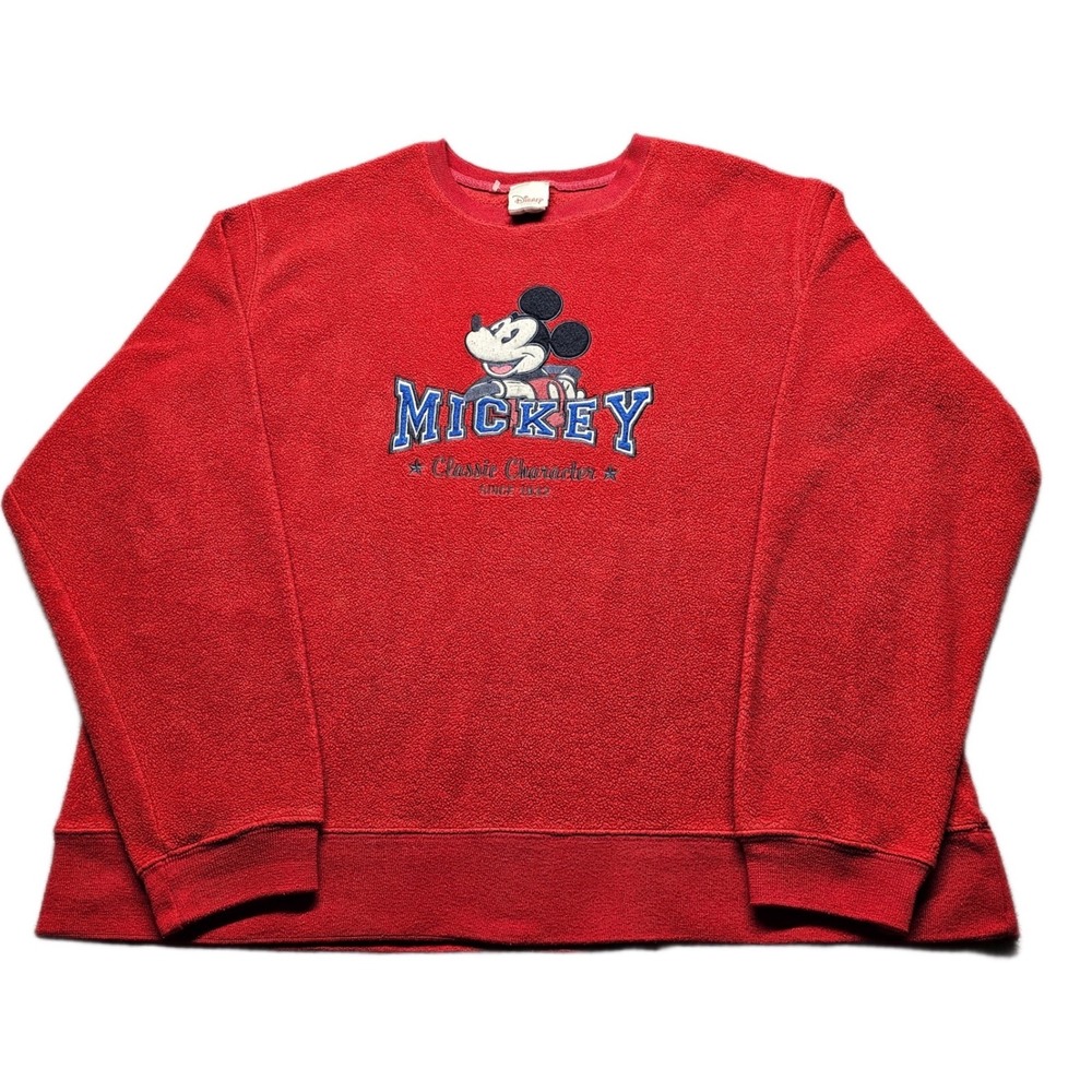 Disney Store Mickey Mouse Sweatshirt Men's XL Red Fleece Long Sleeve Pullover